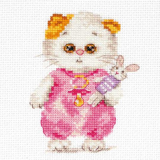 Bébé Chat- Lili avec Lapin  - Kit broderie débutant - Alisa