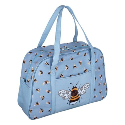 Sac machine à coudre  avec motif Abeille brodée. (bleu)