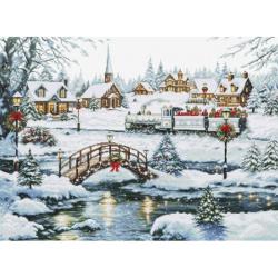 Le train de Noël - Kit point de croix village enneigé - Luca-S