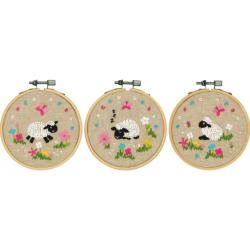 Moutons dans le pré (lot de 3) - Kits à broder avec cercle - Vervaco